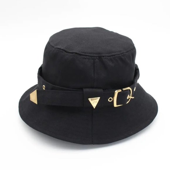 Bucket Hat W/Buckle Detail Cargo Foldable Fashion Solid Color Black Fall Winter - Picture 4 of 10
